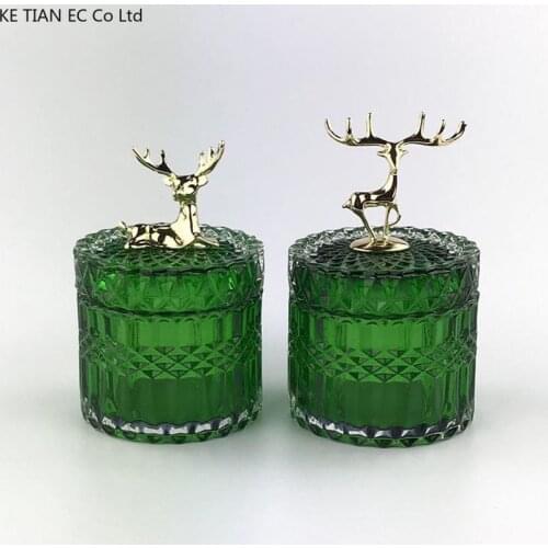 European Art Transparent Crystal Glass Candy Jar Lying Deer Storage Jar Creative Home Deer Head Delicate Cotton Swab Jewelry Box