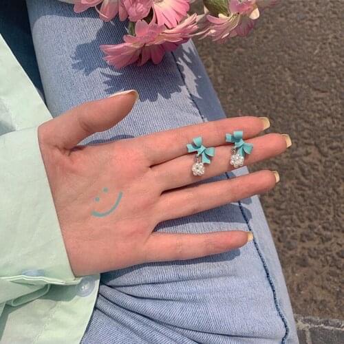 S925 silver needle paint pearl bow Ear studs 2021 new femininity sweet earrings