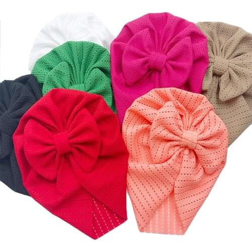 New Fashion Big Bow Baby Hat Newborn Elastic Baby Turban Hats For Girls 9Colors Cotton Infant Beanie Cap Infant Accessories
