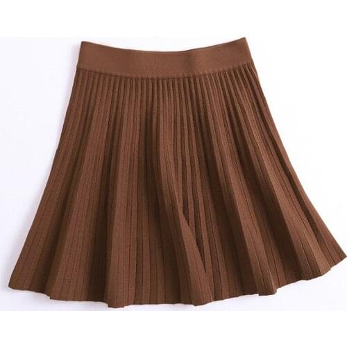 Sherhure 2020 Stretch High Waist Spring Mini Knitting Skirts Women A-line Pleated Skirt Black Faldas Jupe Femme Saia