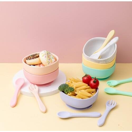 Silicone Baby Feeding Bowl Sucker Square Bowl Tableware Baby Food Dinner Plate Silicone Feeding Spoon Set Childrens Dishes