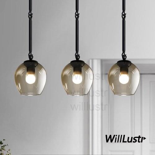 Willlustr glass shade hanging lighting rest room restaurant loft Bar hotel suspension Light cognac green glass pendant lamp