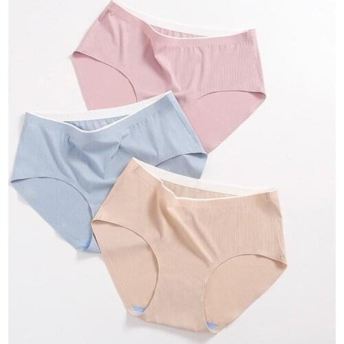 Women Seamless Panties Set Ice Silk Briefs Soft Underpants Sexy Underwear Mid Waist Pants Lingerie Panty Thong