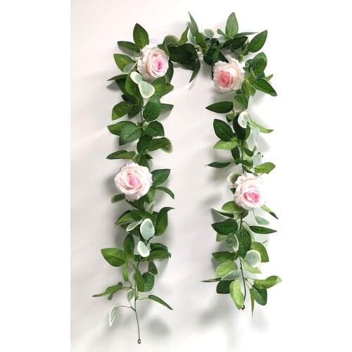 Spring Pink Rose Rattan Artificial Rattan Artificial Flower Vine Plants Rattan Hanging Wall Décor Wedding Decoration