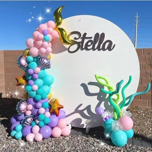 Pink Purple Latex Balloon Garland Kit Mermaid Tail Balloons Shell Sea Star Globos Under The Sea Party Decorations Summer Decors