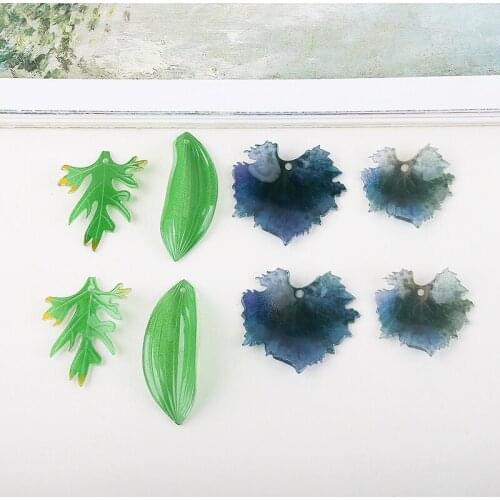 Green long leaf with grain Blue Maple Leaf heat shrinkable piece DIY handmade jewelry earrings hairpin accessories