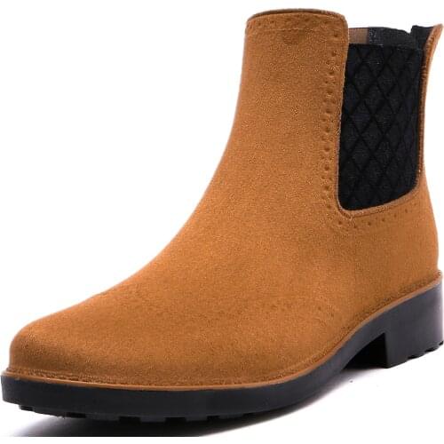228-589TONGPU Womens Chelsea Ankle Rain Boots Microfiber Vamp Back Zipper
