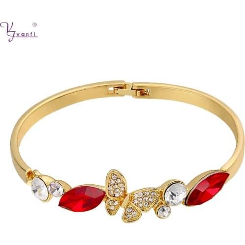 New Arrival Turkish Crystal Gold Color Bracelets Bangles Butterfly Shape For Women Jewelry Elegant Gift