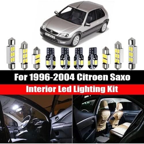 10pcs For Citroen Saxo 1996-2004 White Canbus LED Interior Map Dome Reading Trunk Light Kit Vehicle Car Lamp Accessories