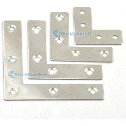 10 Pcs / Lot Flat L Shape Angle Plate 40mm 50mm 60mm 80mm Corner Brace Joint Fasteners Repair Bracket Stainless Steel Fittings