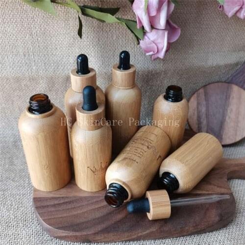 100pcs/lot 15ml 30ml 50ml Custom Logo Empty Cosmetic Continer Bamboo Dropper Bottles and CBD hemp oil luxury Skin Care Jars