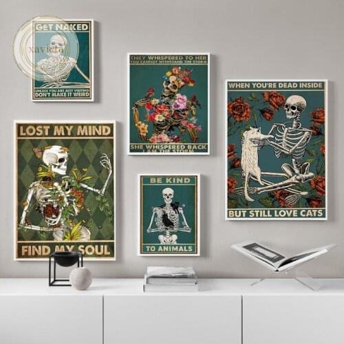 Abstract Skeleton Skull Retro Poster Nordic Flower Rose Art Canvas Painting On The Wall Nordic Home Decor Living Room Picture
