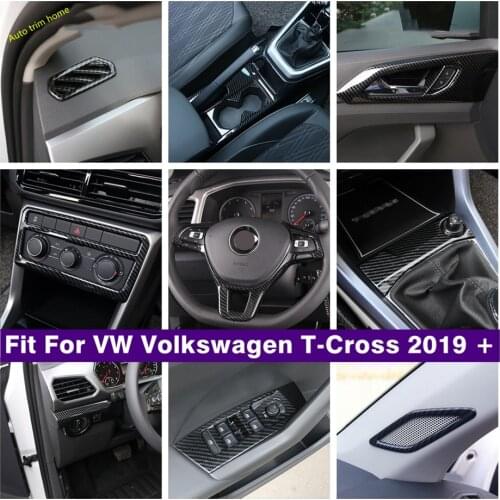 Accessories Door Bowl / Steering Wheel / Head Lights Cover Trim For VW Volkswagen T-Cross T Cross 2019 - 2021 Carbon Fiber Look