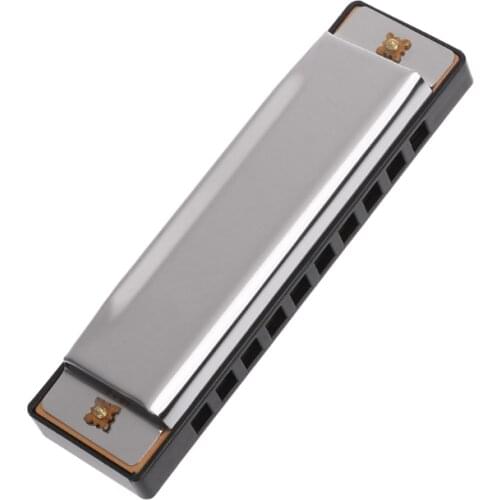Blues Harmonica 10 Holes Key of C Musical Instrument Stainless Steel with Case