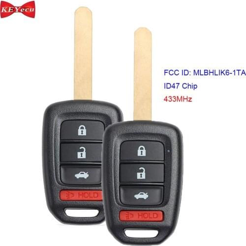 KEYECU 2pcs for Honda Civic CR-V 2017 2018 Remote Key Fob FCC ID: MLBHLIK6-1TA ID47 Chip 433MHz P/N: 35118-TLA-A00