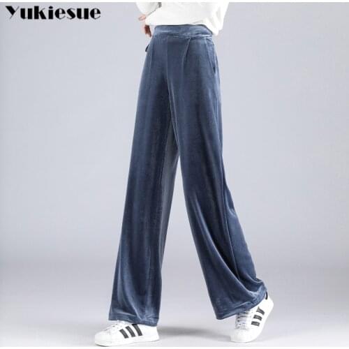 Loose gold velevt Pants Women Wide Leg High Waist Trousers Winter Casual Long Pants Harajuku Streetwear womens Trousers 2020