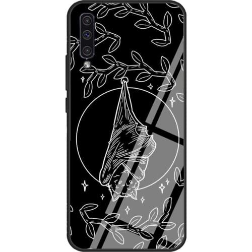 Moon Bat Line Vampiric Dwellers Goth Tempered Glass Phone Case For Samsung A12 A32 A52 A72 A51 A71 A31 A40 A50 A70 A20e A21S