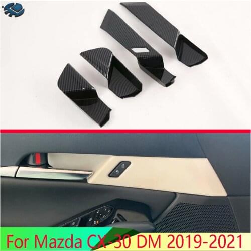 For Mazda CX-30 DM 2019-2021 Carbon Fiber Style Inner Door Handle Cover Catch Bowl Trim Insert Bezel Frame Garnish