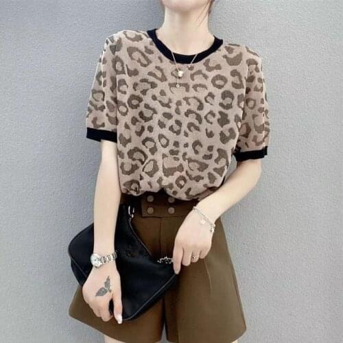 2021 New 20562 (1) In Room 4 Row 6 Not Make Web Celebrity Figure Round Collar Leopard for Grain Short Sleeve T-shirt [2000] 31
