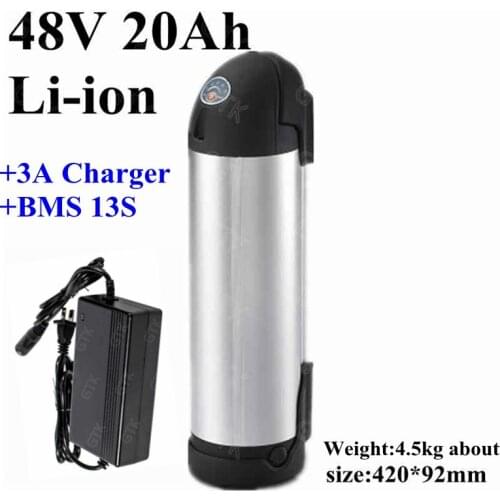 Customized 48v 20ah Water Kettle Lithium li ion battery pack for 48v electric bike scooter forklift with BMS +54.6v 3A Charger