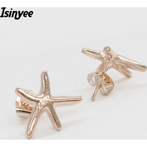 ISINYEE Korean Fashion Big Starfish Animal Stud Earrings For Women Girl Rose Gold Piercing Jewelry Gifts Wholesale