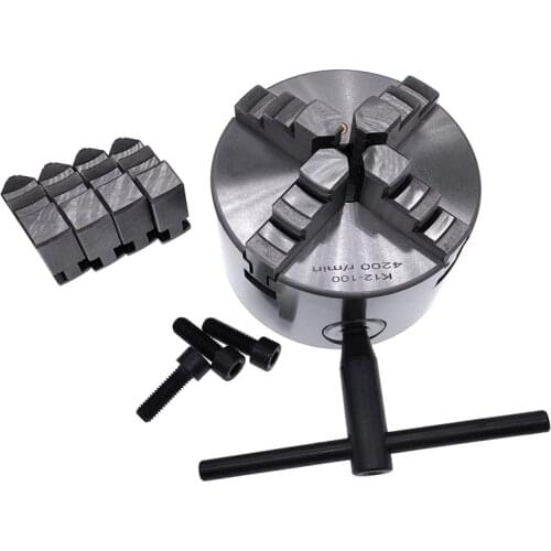 K12-100 4 Jaw Self-Centering Chuck Lathe Chuck Scroll Chuck 100mm For Small Lathe with Hardened Steel With Two Sets Of Jaws