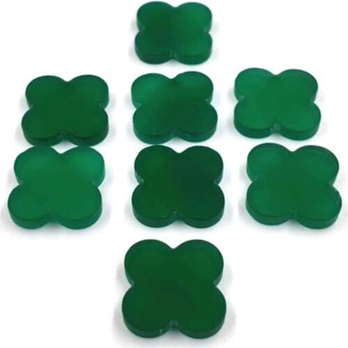 10pcs 12 13mm Undrilled Natural Green Agate Stone Double Sides Flat Lucky Clover Cabochon Flat Back Plum Flower Cross Cabochons