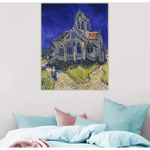 Citon Van Gogh《Church at Auvers》Canvas Art Oil Painting Famous Artwork Poster Picture Wall Decor Home Living room Decoration