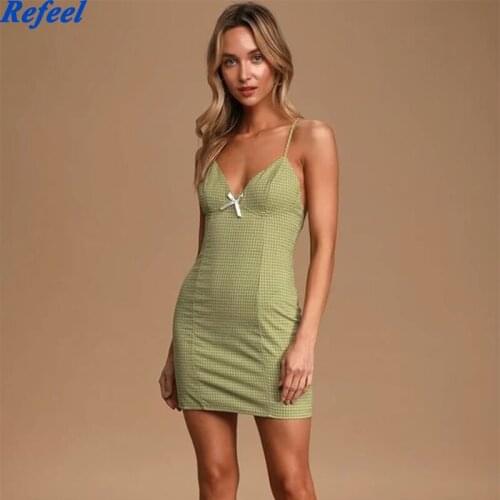 Summer women mini dress slim plaid sleeveless spring green purple zipper spaghetti straps beach short dresses ladies
