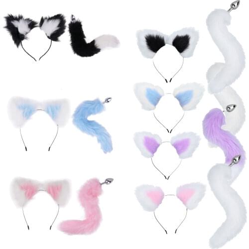 Fox Tail Bow Metal Butt Anal Plug Cute Soft Cat Ears Headbands Erotic Cosplay Accessories Adult Sex Toys For Couples