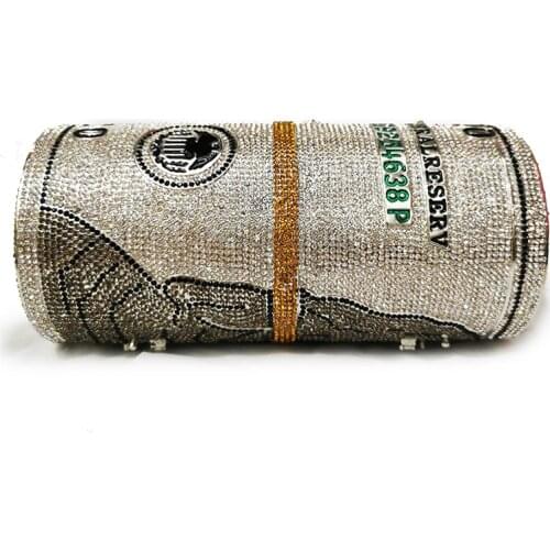 Best Design Silver Ladies Handmade $ Cash Crystal Money Clutch Bag Fashion Classical Women Evening Purses And Shoulder Handbags