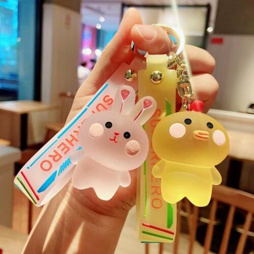 Cute Blush Animal Series Keychain Crystal Series Rabbit Schoolbag Pendant Couple Cartoon Key Chain Gift