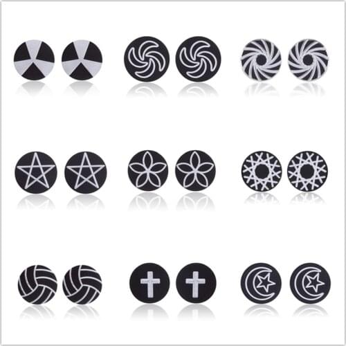 Minimalist Simple Fashion Round Black White Stud Earrings Dumbbell Stainless Steel Earrings for Men Women Wholesale