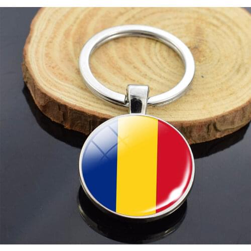 Romania Flag Keychain Charm Glass Beads Key chains Silver Plated Metal Blank Keyring Romania Keychain