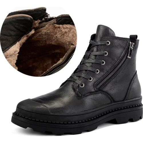 2021 Motorcycle Mens Winter Shoes Genuine Leather Men Ankle Boots Rubber Snow Boots Casual Shoes For Men Plus Size 38-47