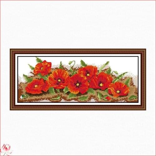 Beautiful poppy Cross Stitch Kit 14ct 11ct Canvas Fabric Embroidery Kit DIY Character Pattern Sewing Set Home Decoration
