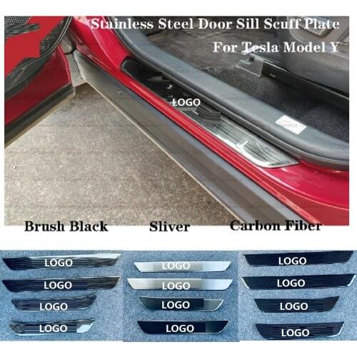 Stainless Steel Car Stickers Styling Door Sill Scuff Plate Protector For Tesla Model Y Welcome Pedal