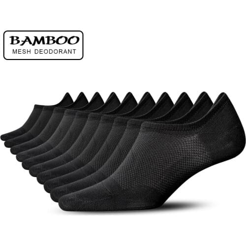 10 Pairs Quality Bamboo Fiber Man Short Socks Summer Thin Mesh Breathable Deodorant Mens Silica Gel Invisible Socks Black White