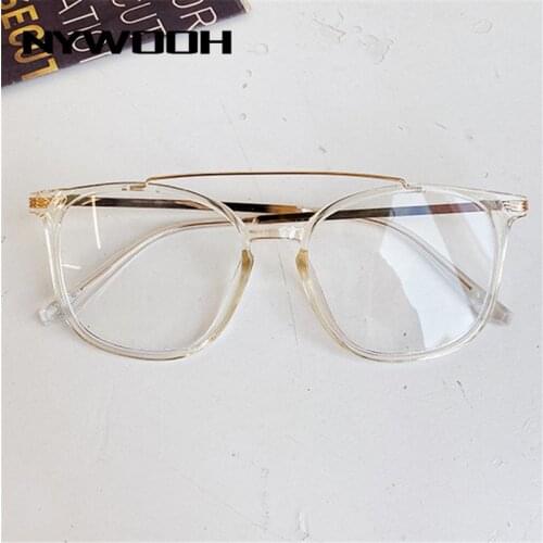 NYWOOH Anti Blue Light Computer Glasses Frames Men Vintage Double Beam Metal Eyeglasses for Women Clear Optical Myopia Frame