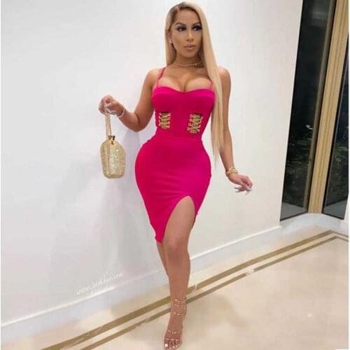 Wholesale 2020 Newest Women dress Multi-color Spaghetti Strap Hollow Sexy Celebrity Cocktail party bandage dress