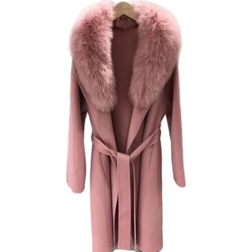 Autumn and Winter Pure Wool Coat Real Large Fox Fur Collar Handmade Cashmere Double-Sided Jacket Cardigan