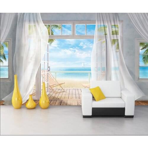 Custom 3D Photo Wallpaper Sea view outside stereo window Scenery Wall Painting Living Room Sofa TV Background Mural Wall Paper