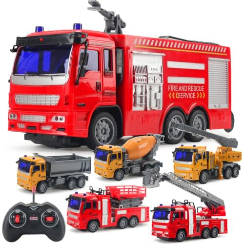 Remote Control Fire Truck Model Toy RC Engineering Truck Mixing Crane Water Spouting Truck Boys Birthday Christmas Gifts