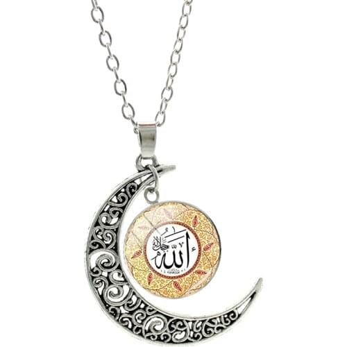 Religion Jewelry gift Islamic Muslims Allah Moon Necklace Fashion Women Men Accessories Simple Pendant NT394