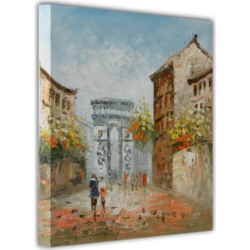 Modern home decor hand-painted oil painting restoring ancient ways of city street landscape DM150627-2