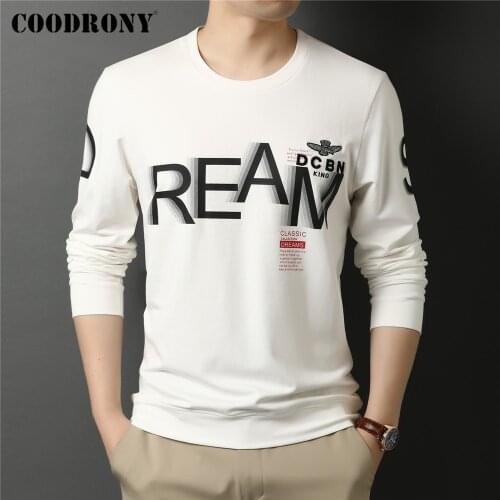 COODRONY Spring Autumn New Arrival High Quality Streetwear Fashion Pattern Soft Cotton O-Neck Long Sleeve T Shirt Men Tops C5065