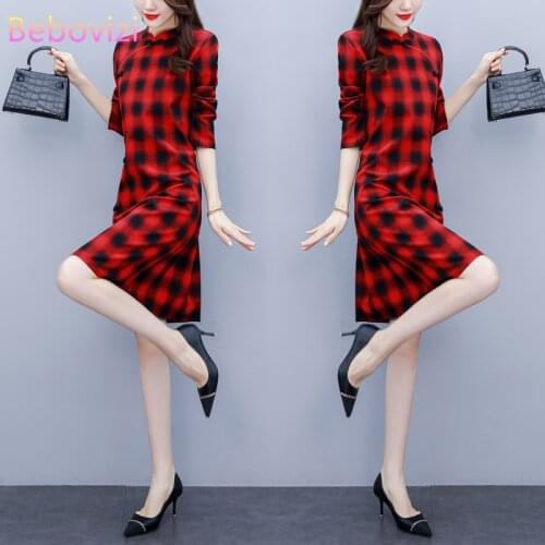 M-4XL Plus Size Autumn Winter Long Sleeve Qipao Vintage Chinese Traditional Casual Party Women Dress Cheongsam Dresses New Year