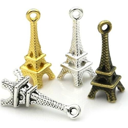 Vintage Antique Silver Plated Eiffel Tower Charms Pendants for Jewelry Making Bracelet DIY Handmade 21x8mm