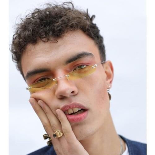 Vintage Rimless Rectangle Driver Goggles Ladies Clear Lens Small Narrow Driver Goggles Womens Mens Red Shades Metal Eyewear