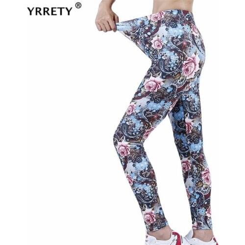 YRRETY Print Women Leggings High Waist Fitness Push Up Ladies Workout Pants Female Coffee Flowers Mujer Polyester Casual Bottom